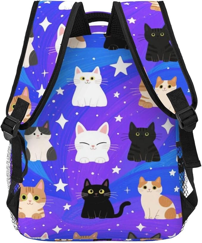Polyester Daypack Backpack for Trekking Picnic Walking Cycling, Large Capacity Anti-Theft Multipurpose Shoulder Bag, Galaxy Cats Cat Heads In Space Galaxy Casual Daypack
