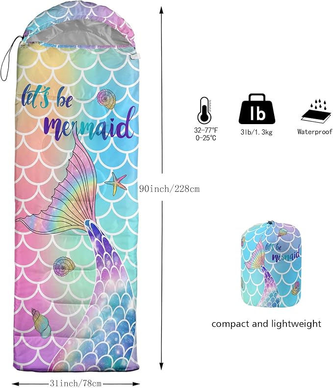 Kids Sleeping Bag for Boys Girls,Rocket Moon Print-Lightweight Warm Portable Outdoor Indoor-Waterproof Cold Weather Resistant Sleeping Bag for Camping Hiking