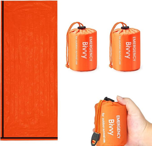 Emergency Sleeping Bag, Waterproof Thermal Bivy Sack for Camping, Bivvy Sack with Whistles,Ultralight Survival Gear with Compass for Hiking and Outdoor Adventures