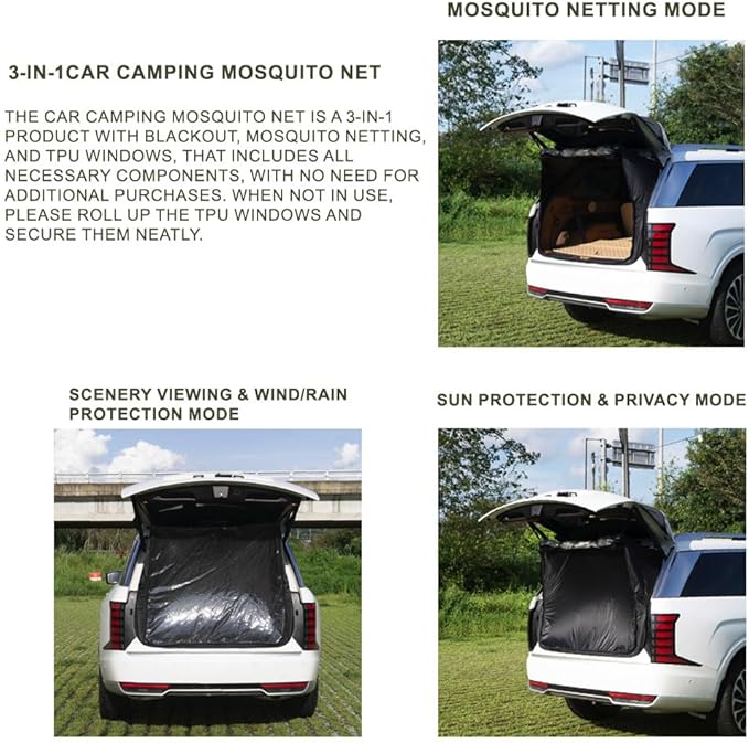 SUV 3 in 1 Tailgate Tent with TPU Window&Mesh Screen,Trunk Camping Tent, Waterproof 2000MM UPF 50+, Universal Fit Most Suvs