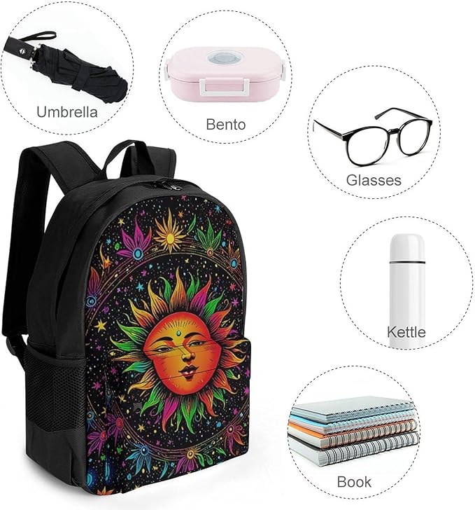 Supdreamc Casual Daypack Multipurpose Anti-Theft Large Capacity Carry On Bag, Glowing Sun And Moon Stars Art Casual Daypack Climbing Shoulder Bag With Padded Straps