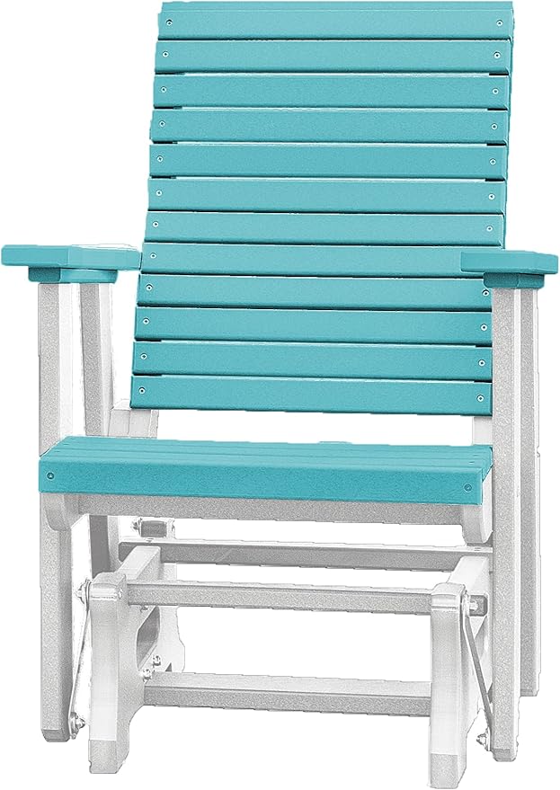 DutchCrafters Modern Horizontal Slat High Back Poly Glider Outdoor Patio Chair (White & Aruba Blue)