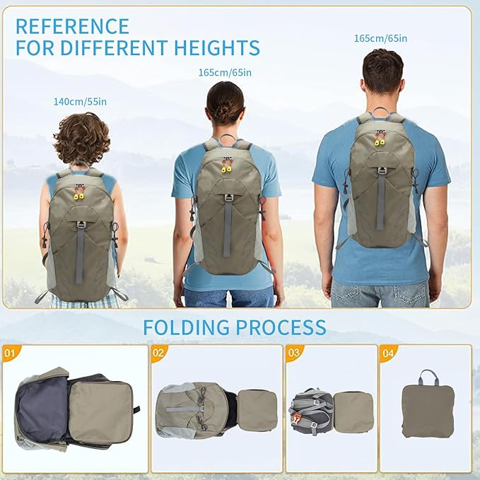 Small Lightweight Hiking Backpack，20L Foldable Hiking Daypack Cycling Hydration Backpack Travel Camping Bag