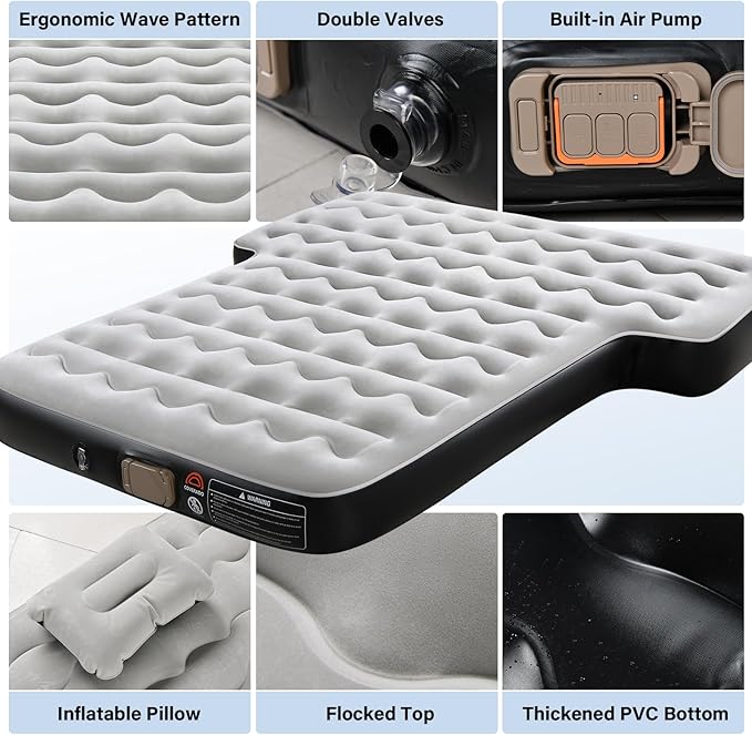 Coverado Car Air Mattress, SUV Air Mattress with Built in Wireless Pump, Comfort Flocking Travel Bed, 5-inch Height SUV Mattress Car Bed Camping, Universal Air Mattress for SUVs, Supports 660lbs