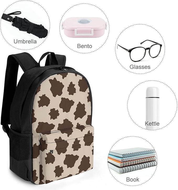 Supdreamc Lightweight Daypack Bookbag for Trekking Business Walking Cycling, Big Capacity Anti-Theft Multipurpose Carry On Bag, Cow Print Business Computer Bag