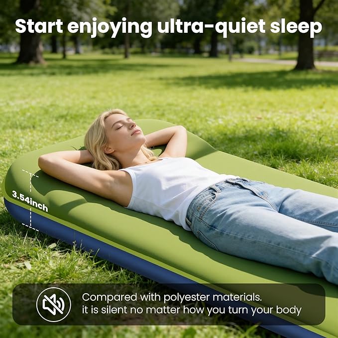 Memory Foam Camping Pad, 3.54'' ULtra-Thick Foam Sleeping Pad for Camping with Pillow, 20s Fast self Inflate&Deflate, 9.5 R-Value Insulated Camping Mattress, Suitable for Tent, Car Travel & More