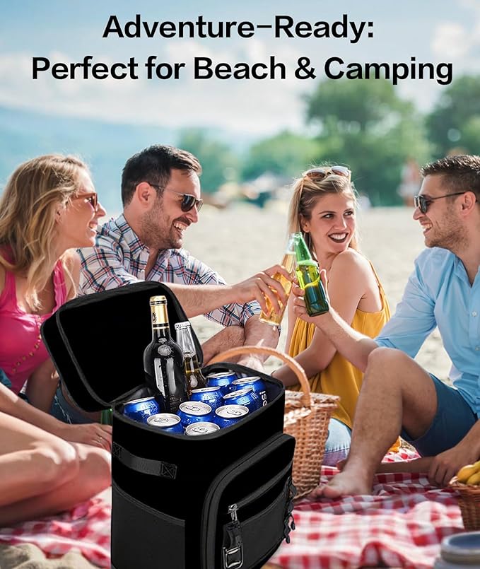 Insulated Cooler Backpack 30L - Leakproof & Lightweight, Keeps Ice 24+ Hours for Camping, Beach, Hiking, Picnics - Includes Bottle Opener & Side Pockets (Black)