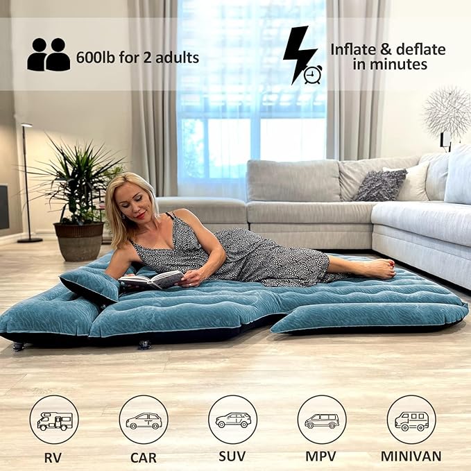 Umbrauto Car Air Mattress for Full Size SUV, Upgraded Flocked Surface/Durable 210T Bottom Van Camping Bed, Quick Inflation w/Electric Pump Sleeping Airbed for SUV Back Trunk