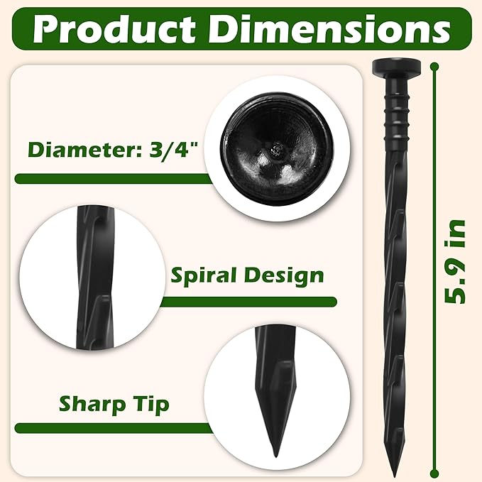 Gardzen 100 pcs Landscape Edging Anchoring Spikes, 6 inches Yard Lawn Paver Edging Stakes for Weed Barrier, Garden Fence, Artificial Turf