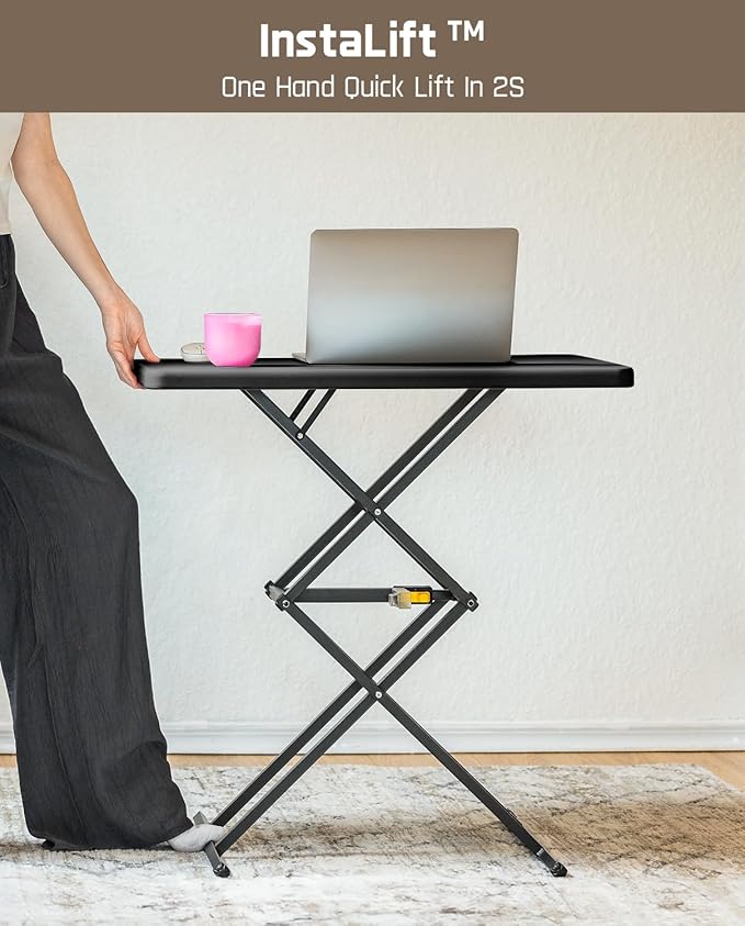 FanttikOutdoor Folding Table, One-Handed Height Adjustment, 3 Heights, Multi-Functional Small Folding Table 28 inch, TV Tray, Portable Dinner Table, No Assembly, 1 Pack, Black Zeta X1 Pro