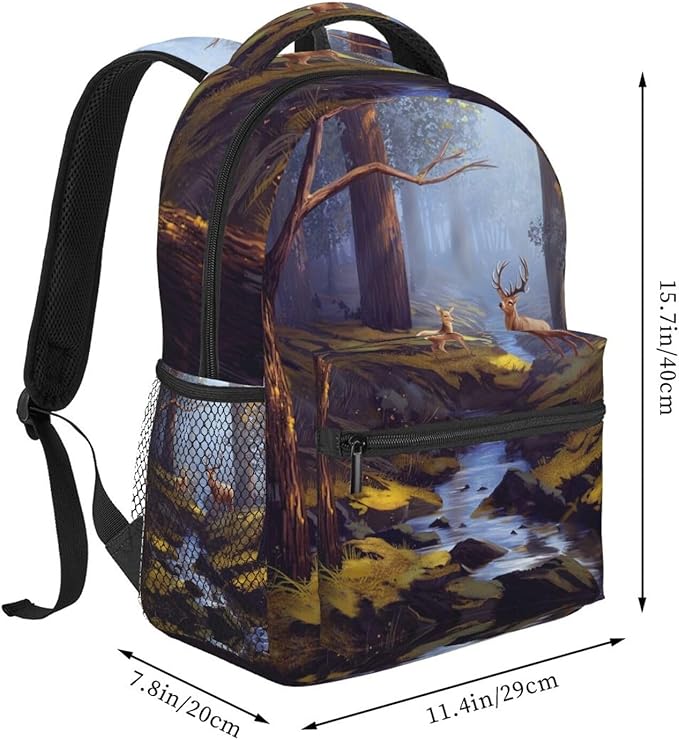 Daypack Backpack Anti-Theft Multipurpose Large Capacity Carry On Bag, Tree Camouflage Deer Art Traveling Camping Backpack With Side Pockets