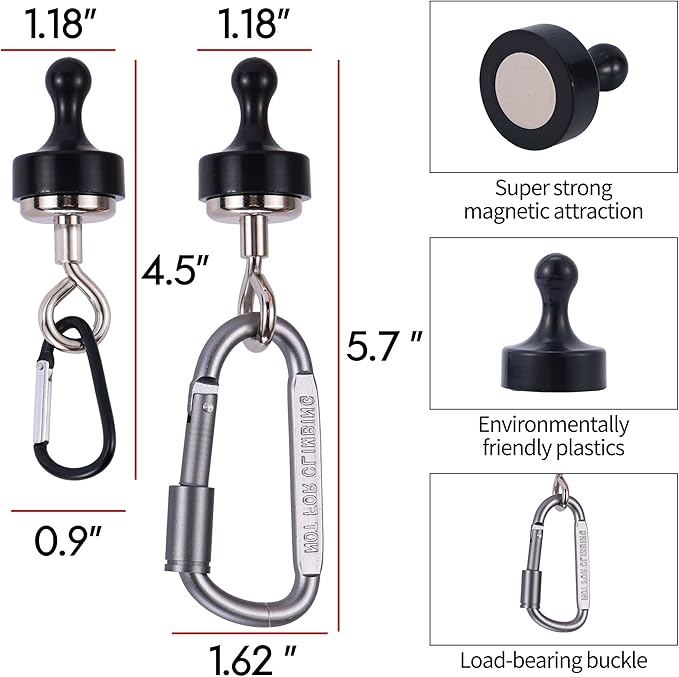 Magnetic Hooks for Canopy, Magnet Clip Hanger with Carabiner for Camping, Heavy Duty Earth Magnets, Cruise Hanging, Multifunctional Tent Canopy, Suitable Tents Swivel Snap