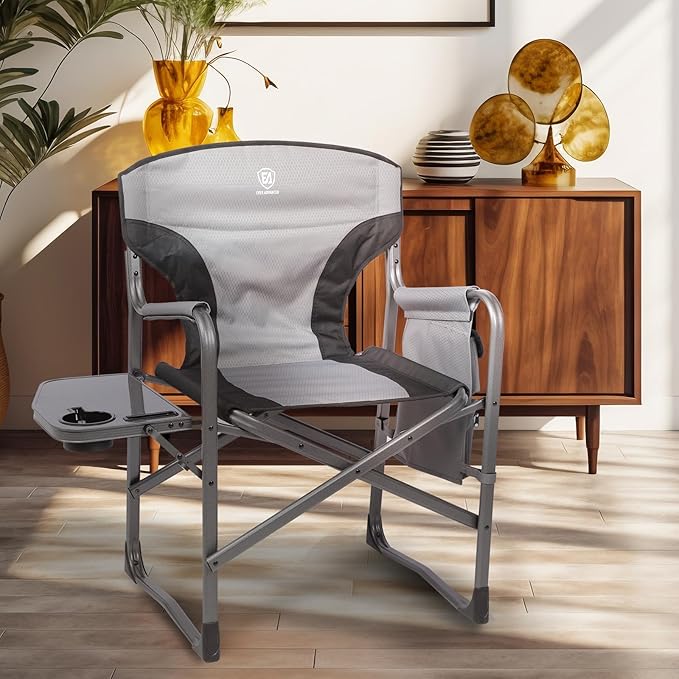 EVER ADVANCED Lightweight Folding Directors Chairs Outdoor, Aluminum Camping Chair with Side Table and Storage Pouch, Heavy Duty Supports 350LBS