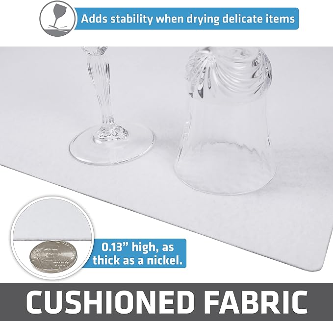 Drymate Premium Luxury Shelf & Drawer Liner, Thick Cushioned Fabric, Non-Adhesive, Absorbent, Waterproof, Slip-Resistant, Liners for Kitchen Cabinets, Cupboards (USA Made)(12”x59”)(2-Pack)(White)