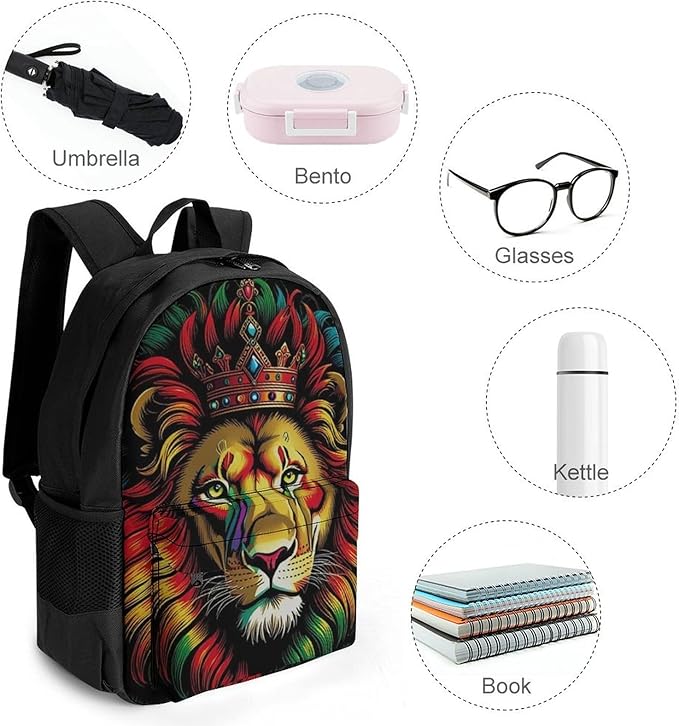 Polyester Daypack for Camping Travel Walking Cycling, Big Capacity Anti-Theft Multipurpose Bookbag, Lion Rasta Camping Outdoor Backpack