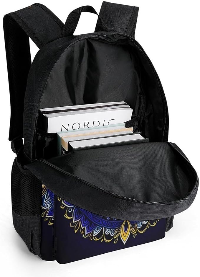 Shoulder Book Bags Polyester Multipurpose Anti-Theft Abstract Symbol Of All Seeing Eye Boho Indian Ethnic Style Carry On Bag Large Capacity Travel Hiking Camping Rucksack