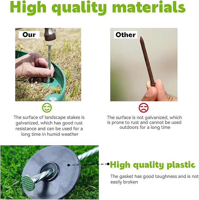 50 Pack 10-Inch Spiral Landscape Stakes wifh 50 Gasket, Heavy Duty Galvanized Metal Garden Landscape Stakes Kit for Securing Weed Barrier, Landscape Fabric, Artificial Grass, Floor Mat