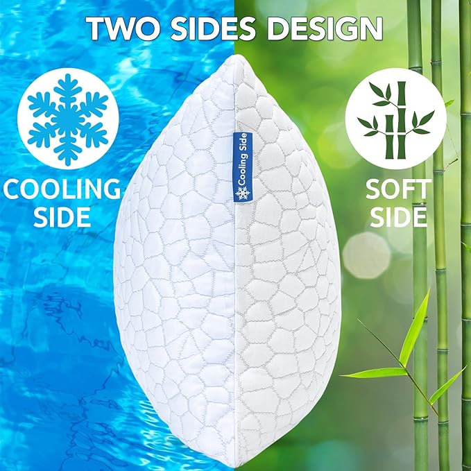QUTOOL Cooling Pillows for Sleeping Shredded Memory Foam Pillows 1 Pack, Gel Bed Pillow for Hot Sleepers, Soft and Supportive, Adjustable Pillow for Side, Back Sleepers, Gifts for boyfriend, Women Men