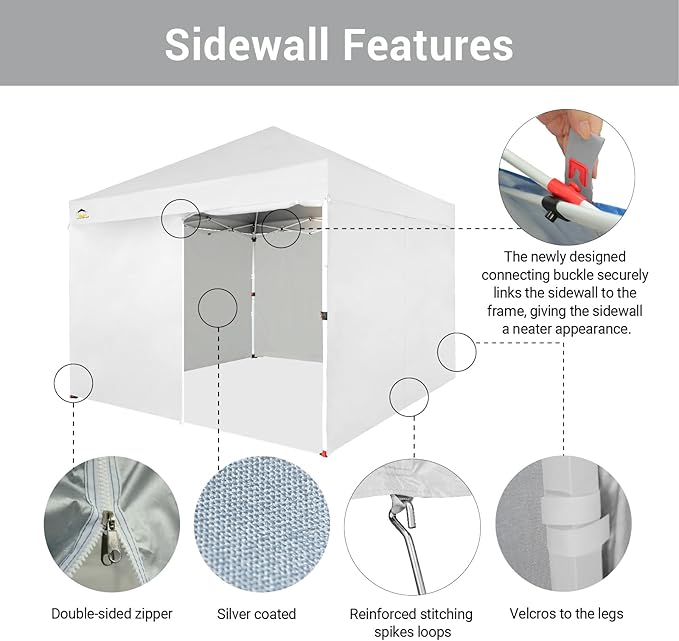 CROWN SHADES 10X10 Comercial Instant Canopy Pop Up Tent with Center Lock (10x10 with 4 Sidewalls, White)