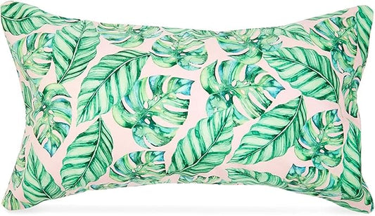 Blue Panda Blow Up Pool Pillow - 17 x 10 in - Tropical Leaves Pattern - Inflatable Pillow for Pools