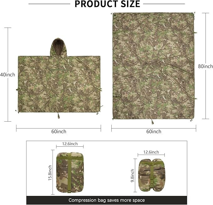 LOOGU Camo Blanket Waterproof Insulation Poncho Liner for Outdoor Camping, Hiking, Hunting, Survival, Backpacking, Picnicking