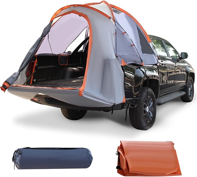 Goplus Truck Bed Tent, Waterproof PU2000mm Pickup Truck Tent for 2 Person with Removable Rainfly, Carry Bag, Mesh Windows, 5’-5.2’ Portable Mid Size Short Bed Truck Tent for Camping, Traveling, Hiking