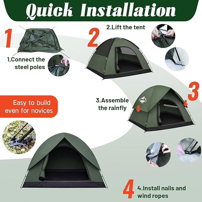Tents for Camping 2/3/4 Person with Rainfly - Camping Tent Waterproof Windproof Easy Setup, Portable Double Layer Outdoor Dome Tent, Backpacking Tents for Adventure Backyard Hiking