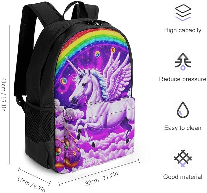 Supdreamc Daypack Bookbag Multipurpose Anti-Theft Big Capacity Carry On Bag, Rainbow Unicorn Random Space Galaxy Donuts Travel Hiking Camping Rucksack With Padded Straps