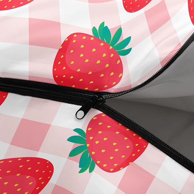 Datura home Kids Sleeping Bag for Girls,Straeberry Pink Grid-Warm Outdoor Indoor-LightweightWaterproof Cold Weather Resistant Sleeping Bag for Camping Hiking(Strawberry 32"*90")