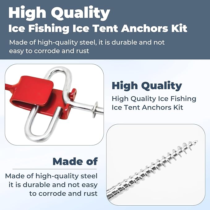 Ice Anchor Tool Kit with Drill Adapter,Ice Fishing Tent Stakes for Setting Up an Outdoor Ice Fishing Camping Tent Shanty,Ice Fishing Shelter Accessories with Protective Bag