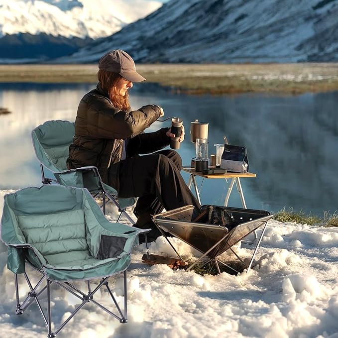Heated Camping Chair, XL Padded Chair with Cooler, Cupholder & Carry Bag, Heavy Duty for Outdoor Activities (1 Pack)
