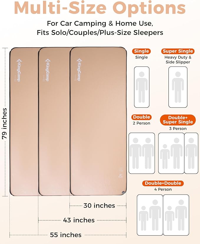 Kingcamp FLEXIREST 5.0 Sleeping Pad for Camping, PVC-Free Air Inflatable High Support Compact Camping Mattress with Pump Sack for Glamping Tent Cot Car Travel, 79"*30"*2"