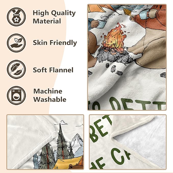 Camping Blanket, Campings Essentials, Camping Gifts for Women Men Unique, Camper Accessories, Camper Must Haves Decor for Christmas Birthday Fathers Day Mothers Day, Fleece Throw Blanket 60”×50”