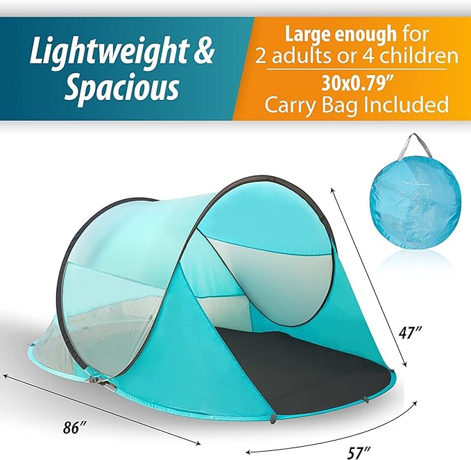 Vaygway Pop-up Tent and Automatic Instant Portable Cabana - Premium Quality 2-4 Person Easy Throw Setup Windproof Waterproof Travel Cabana Beach Tent Shelter- for Hiking, Camping & Outdoor Activities