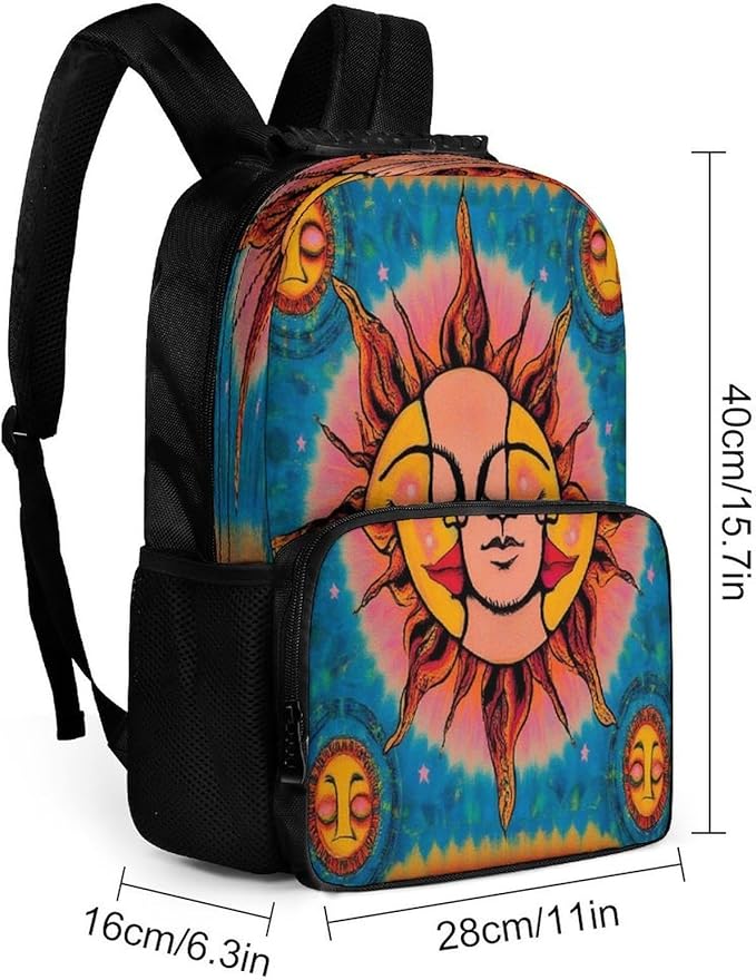Polyester Daypack for Camping Travel Walking Cycling, Big Capacity Anti-Theft Multipurpose Bookbag, Sun And Moon Art Camping Outdoor Backpack