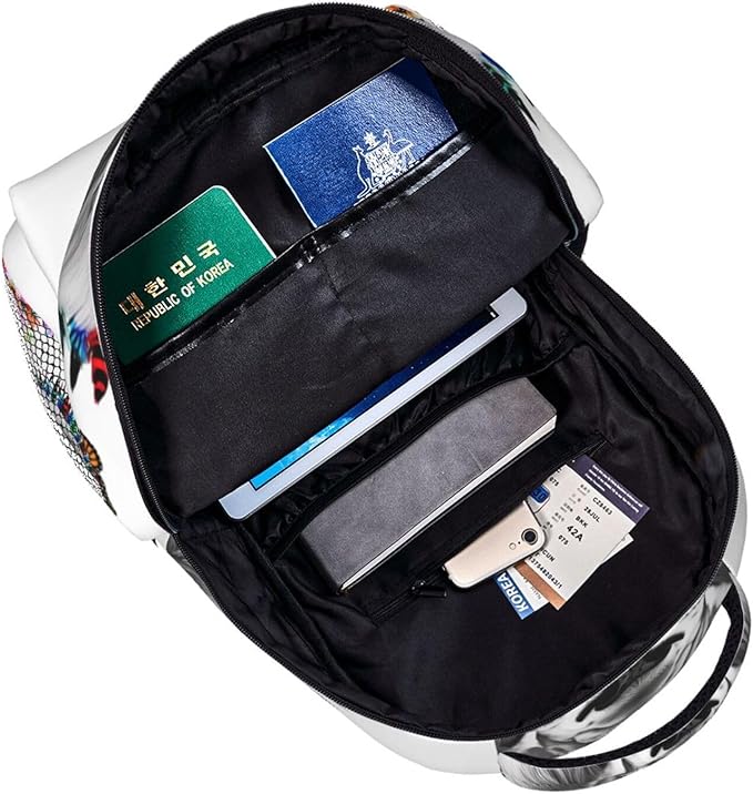 Rucksack Multipurpose Anti-Theft Big Capacity Shoulder Bag, Lion Feather Flower Butterflies Art Travel Hiking Camping Rucksack With Side Pockets