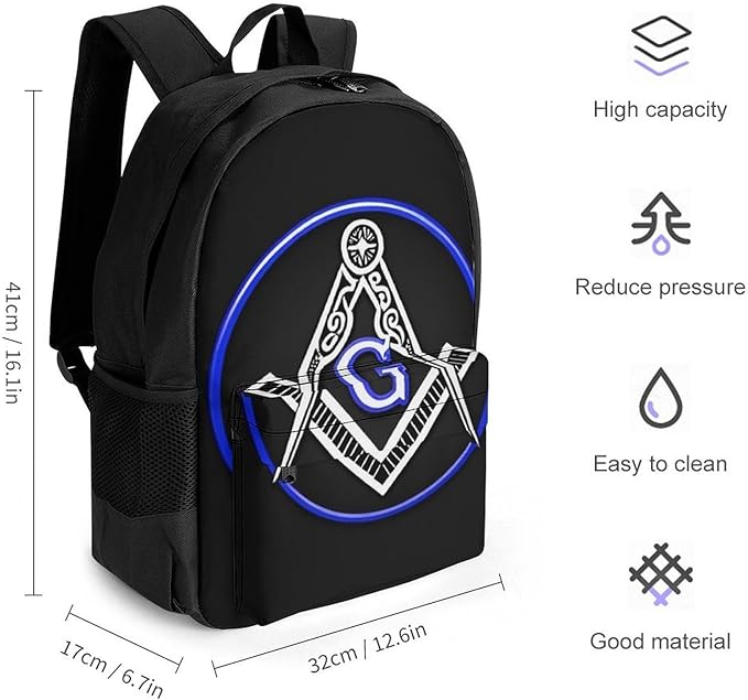 Supdreamc Daypack Bookbag Multipurpose Anti-Theft Big Capacity Carry On Bag, Masonic Faith Hope And Charity Freemason Logo Travel Hiking Camping Rucksack With Padded Straps