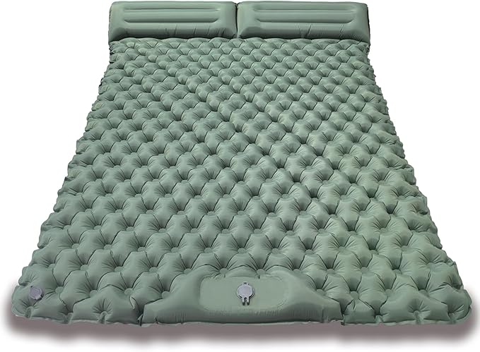 Fay Bless Sleeping Pad for Camping 2 Person, 200×120×6 cm, 79x48x2.5inch, 1.5kg, 30s Inflate by Foot-Pressing, Waterproof (Army Green)
