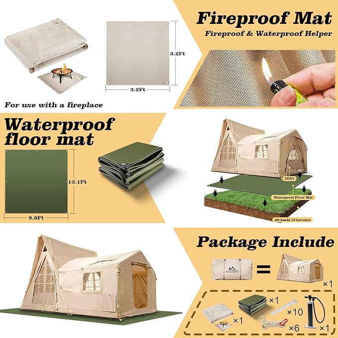 Inflatable Tents for Camping 8-10 Person, Luxury Inflatable Tent House with Stove Jack, Waterproof Portable Inflatable Camping Tent with Rainfly
