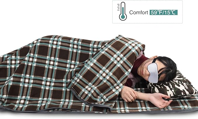 REDCAMP Fleece Sleeping Bag Liner Thicker for Adult Warm or Cold Weather, 73" Long Full Sized Zipper Camping Blanket for Outdoor Indoor Used with Sack, Brown