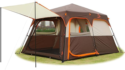 KTT Extra Large Tent 6-10-12-14 Person(Style-B),Family Cabin Tents,2 Rooms,3 Doors and 3 Windows with Mesh,Straight Wall,Waterproof,Double Layer,Big Tent for Outdoor,Picnic,Camping,Family Gathering
