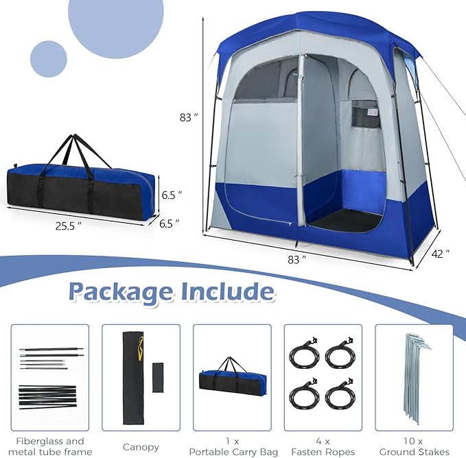 Goplus 2 Room Shower Tent, Portable Camping Changing Shelter with Floor Drain,Detachable Rain Fly, Stakes & Ropes, UV Protection, Water Resistant Privacy Tent for Outdoor Toilet, Dressing (Navy)