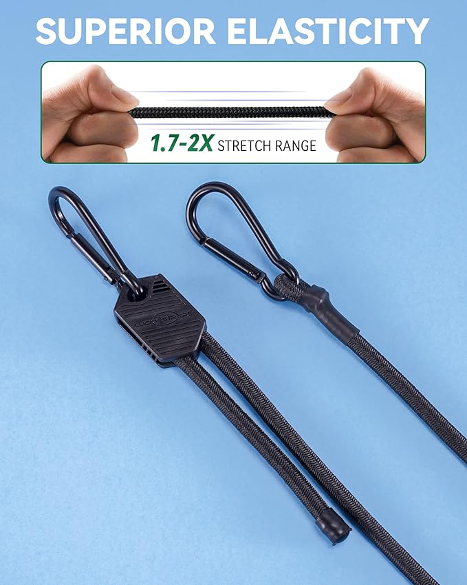 8 Pcs 48" 60" 80" Adjustable Carabiner Bungee Cords Assorted Sizes with Hooks, Easy to Adjust The Length, Black Bungee Straps with Upgraded Design & Superior Elasticity for Cargo, Luggage, etc