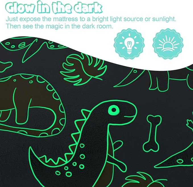 MeMoreCool Foldable Floor Mattress for Kids, Glow Dinosaur Trifold Mat, Kids Folding Mattress Portable Futon, Blue