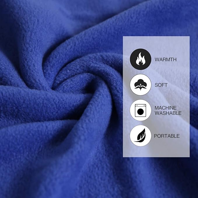 REDCAMP Fleece Sleeping Bag Liner with Hood, Great for Adult Warm or Cold Weather, 87" Long Full Sized Zipper Camping Blanket for Outdoor, Blue