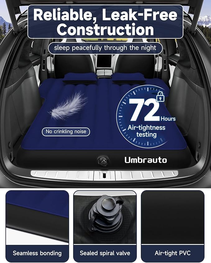 Umbrauto Mattress for Tesla Model Y: Inflatable Camping Air Mattress for SUV Travel, Fodable Sleeping Pad with Air Pump and Storage Bag.Navy, Full