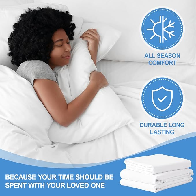 Peryiter 3 Pcs Twin Size Air Mattress Sheets Set Deep Pocket Fitted Sheets for 16-23 Inch Bed, Fitted Sheet with Inflation Opening, Soft Breathable Sturdy for Guests, Camping, Rvs(Twin Size, White)