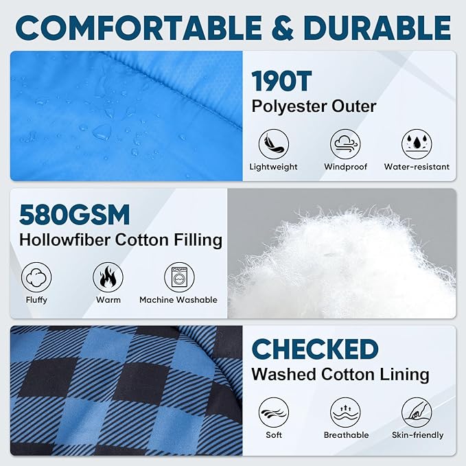 PTEROMY Sleeping Bags for Adults, Lightweight and Machine Washable, Water Resistant Backpacking Camping Sleeping Bag for Warm Cold Weather, Camping Essentials for Hiking Travel