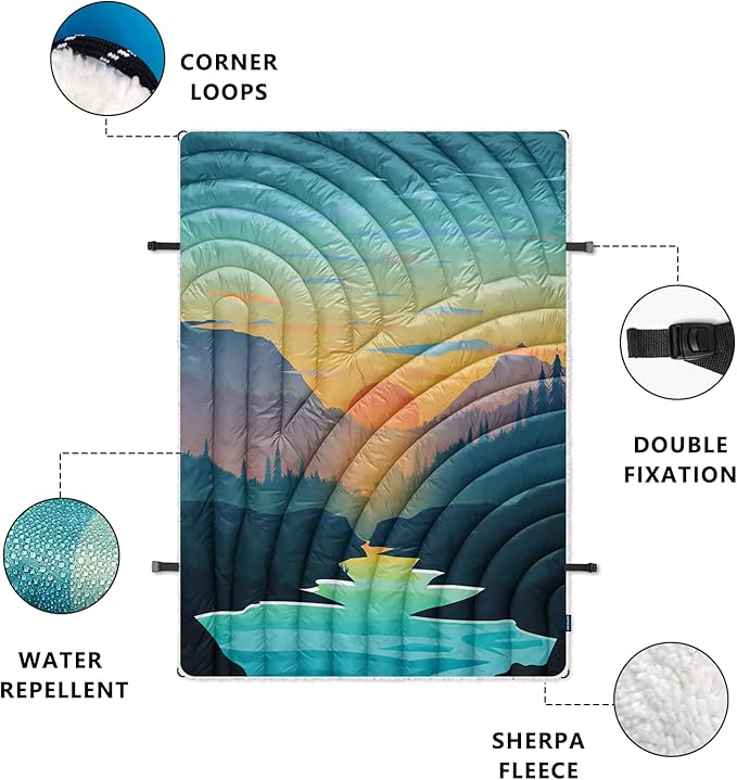 Outdoor Camping Blanket,Warm Thick Camp Blankets with Sherpa Lining Soft Fleece Camping Blanket Puffy Camping Quilt for Cold Weather Traveling, Stadium, Hiking, Picnics