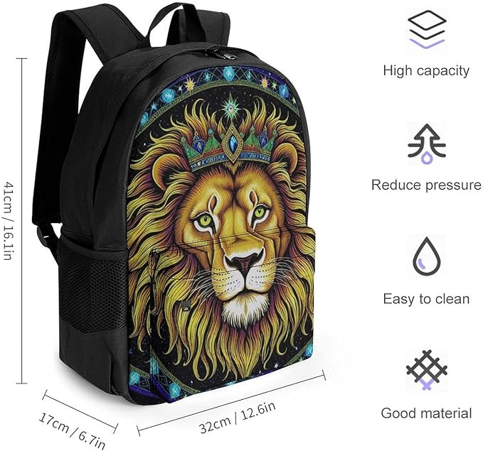 Supdreamc Daypack Polyester Anti-Theft Multipurpose Trippy King Of The Lion Art Bookbag Big Capacity Gym Outdoor Hiking Backpack With Adjustable Shoulder Straps